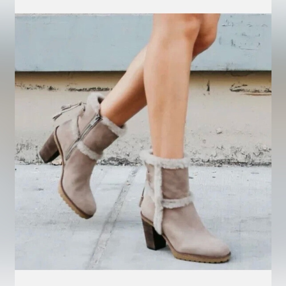 FRYE Jen Shearling Short Boot -‎ taupe size 8